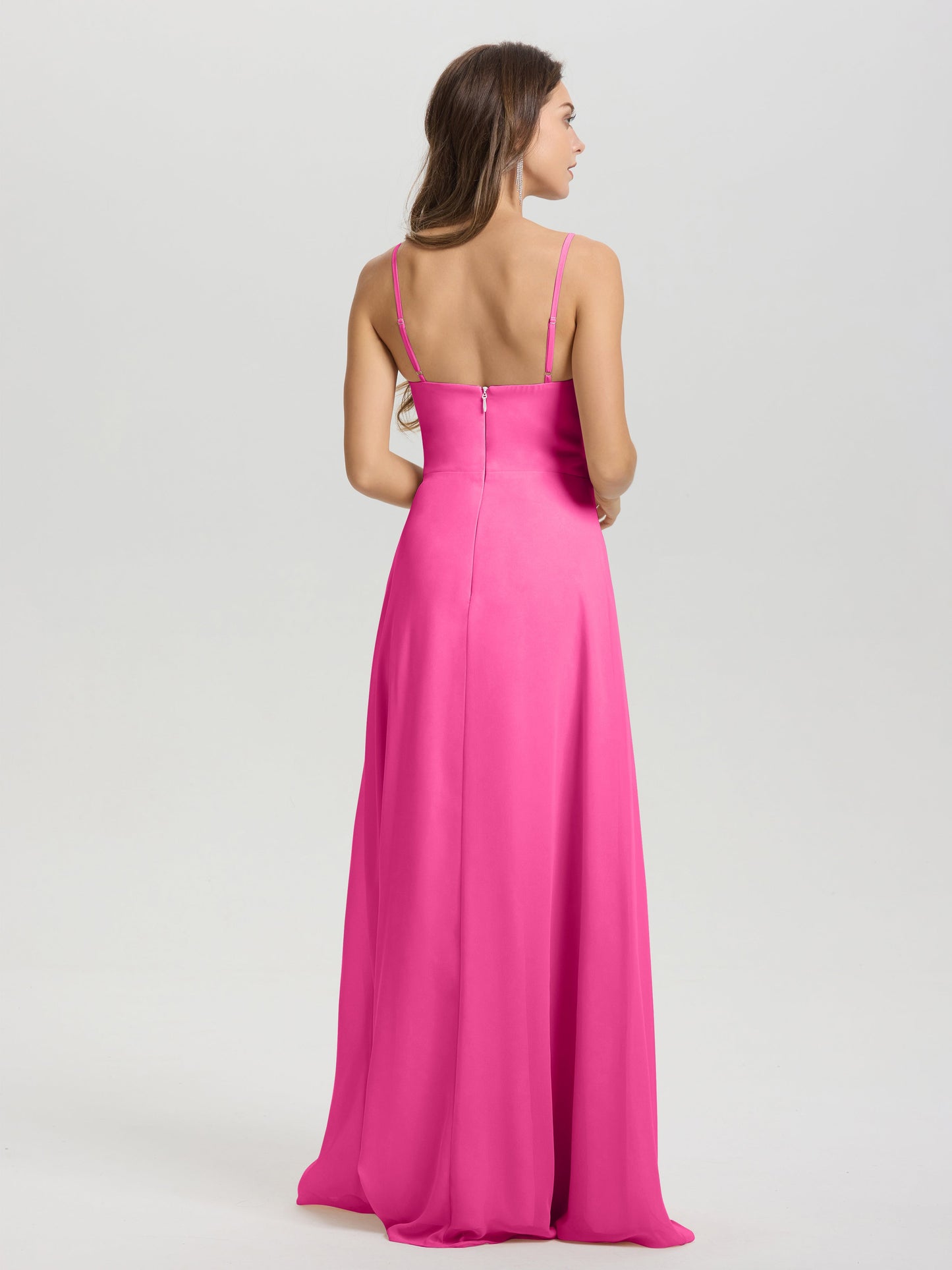 A-Line Spaghetti Straps V-Neck Floor Length Chiffon Bridesmaid Dress
