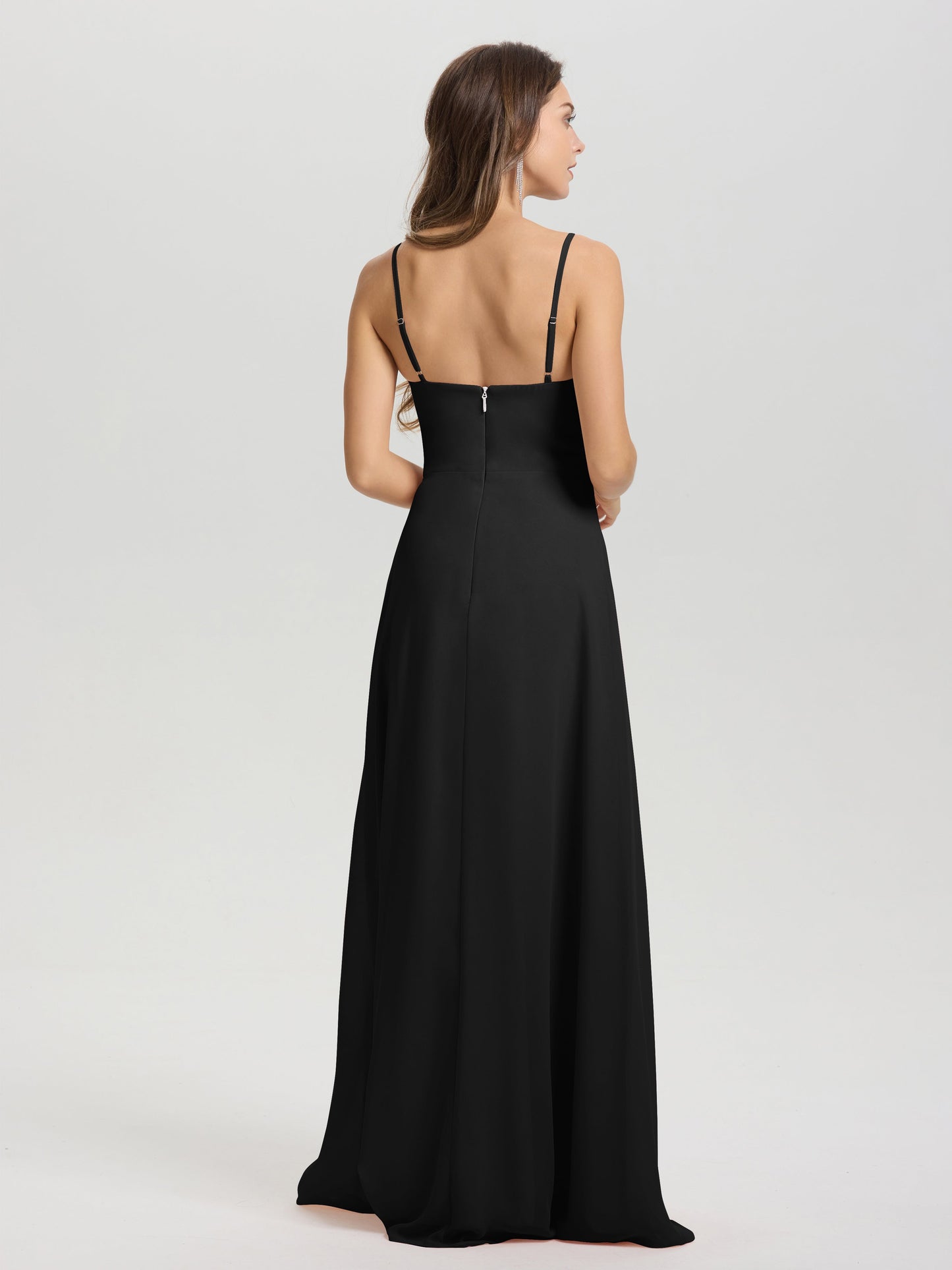A-Line Spaghetti Straps V-Neck Floor Length Chiffon Bridesmaid Dress