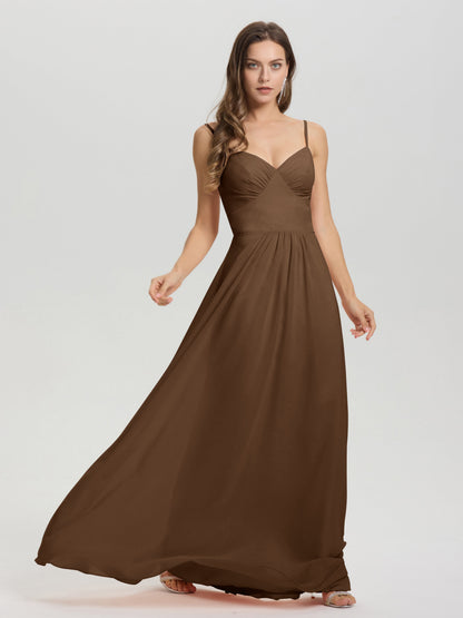 A-Line Spaghetti Straps V-Neck Floor Length Chiffon Bridesmaid Dress