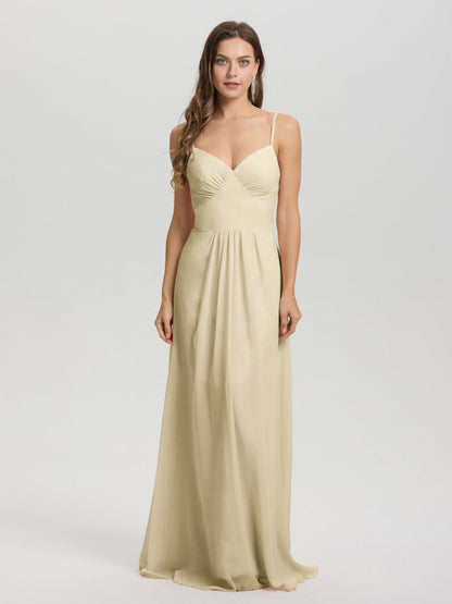 A-Line Spaghetti Straps V-Neck Floor Length Chiffon Bridesmaid Dress