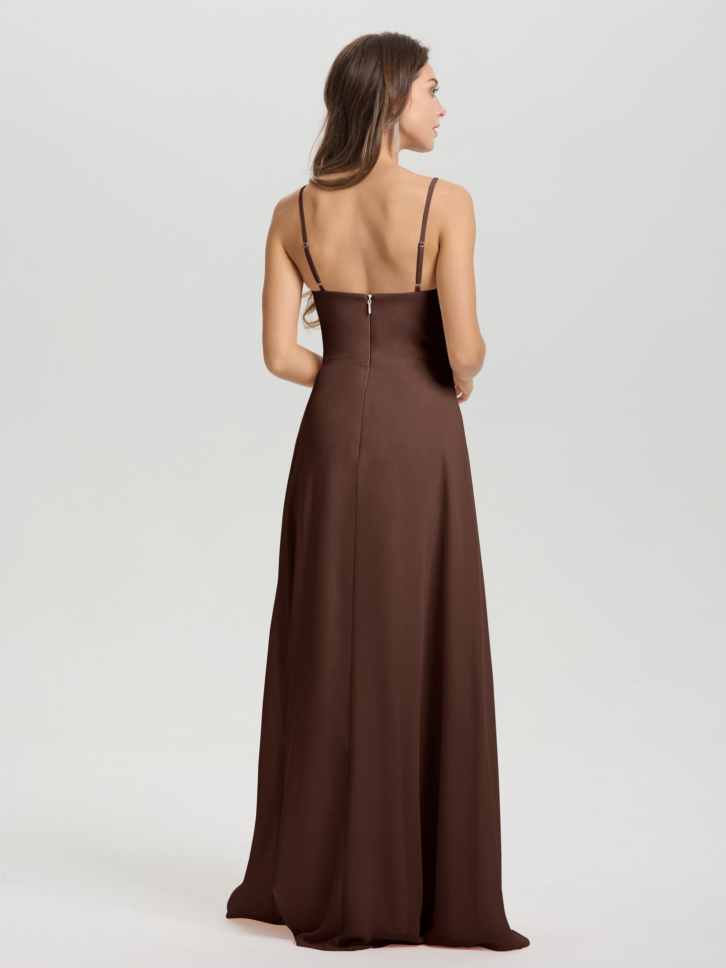 A-Line Spaghetti Straps V-Neck Floor Length Chiffon Bridesmaid Dress