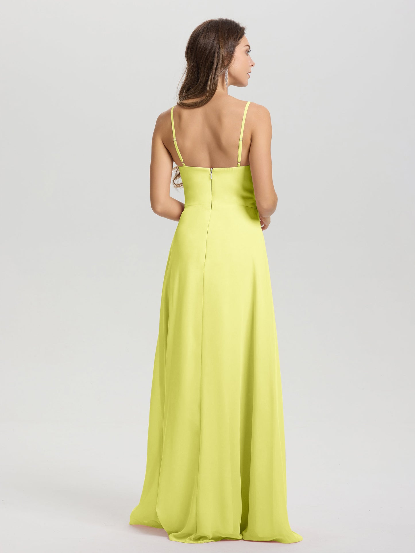 A-Line Spaghetti Straps V-Neck Floor Length Chiffon Bridesmaid Dress