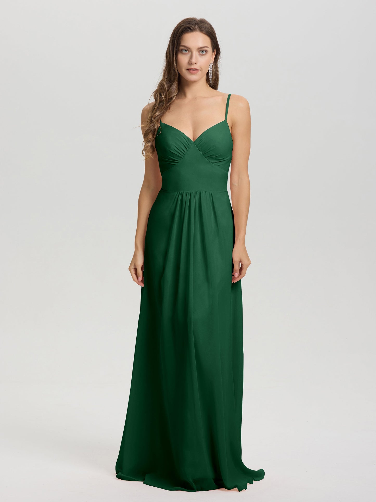 A-Line Spaghetti Straps V-Neck Floor Length Chiffon Bridesmaid Dress
