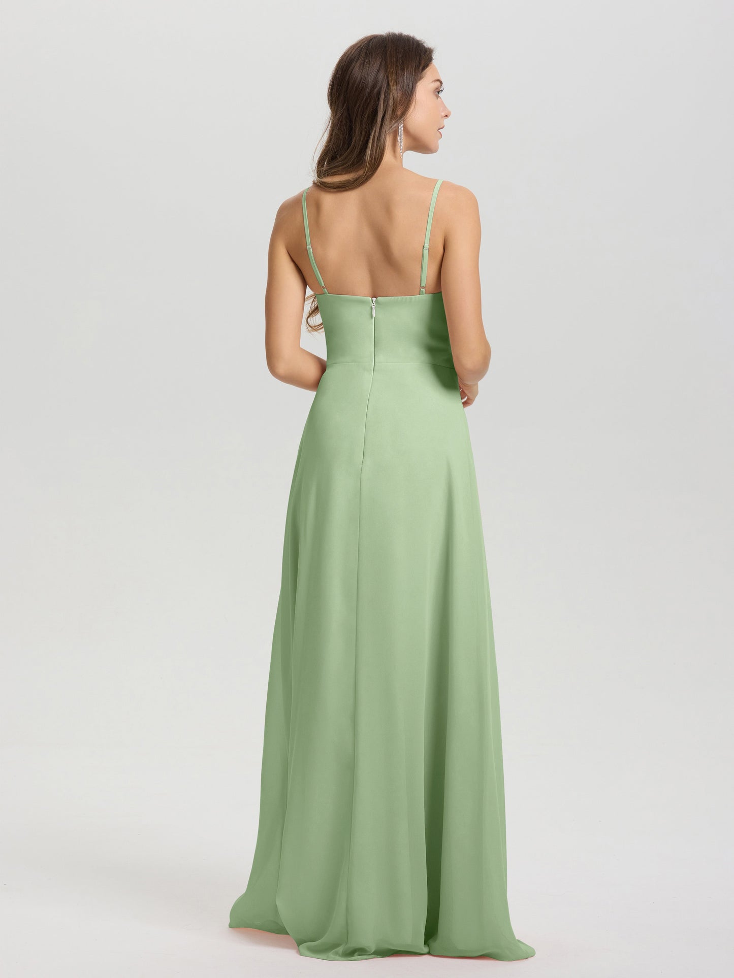 A-Line Spaghetti Straps V-Neck Floor Length Chiffon Bridesmaid Dress