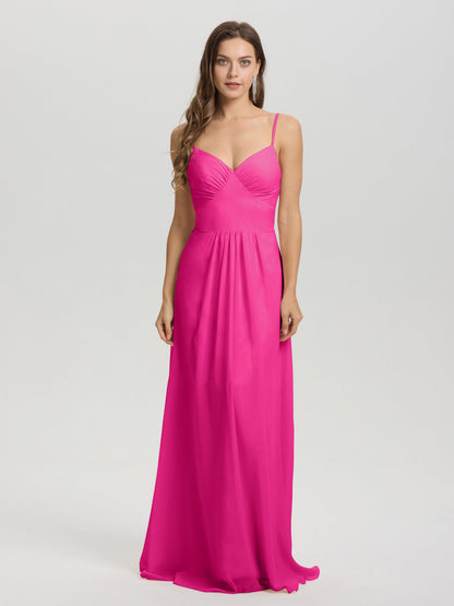 A-Line Spaghetti Straps V-Neck Floor Length Chiffon Bridesmaid Dress