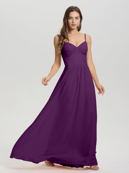 A-Line Spaghetti Straps V-Neck Floor Length Chiffon Bridesmaid Dress