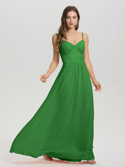 A-Line Spaghetti Straps V-Neck Floor Length Chiffon Bridesmaid Dress