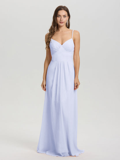 A-Line Spaghetti Straps V-Neck Floor Length Chiffon Bridesmaid Dress