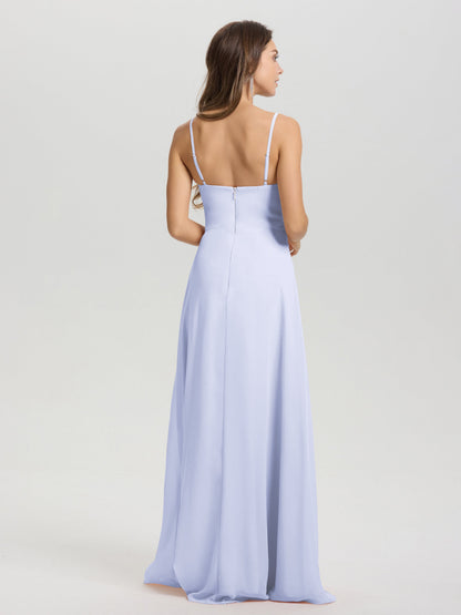 A-Line Spaghetti Straps V-Neck Floor Length Chiffon Bridesmaid Dress