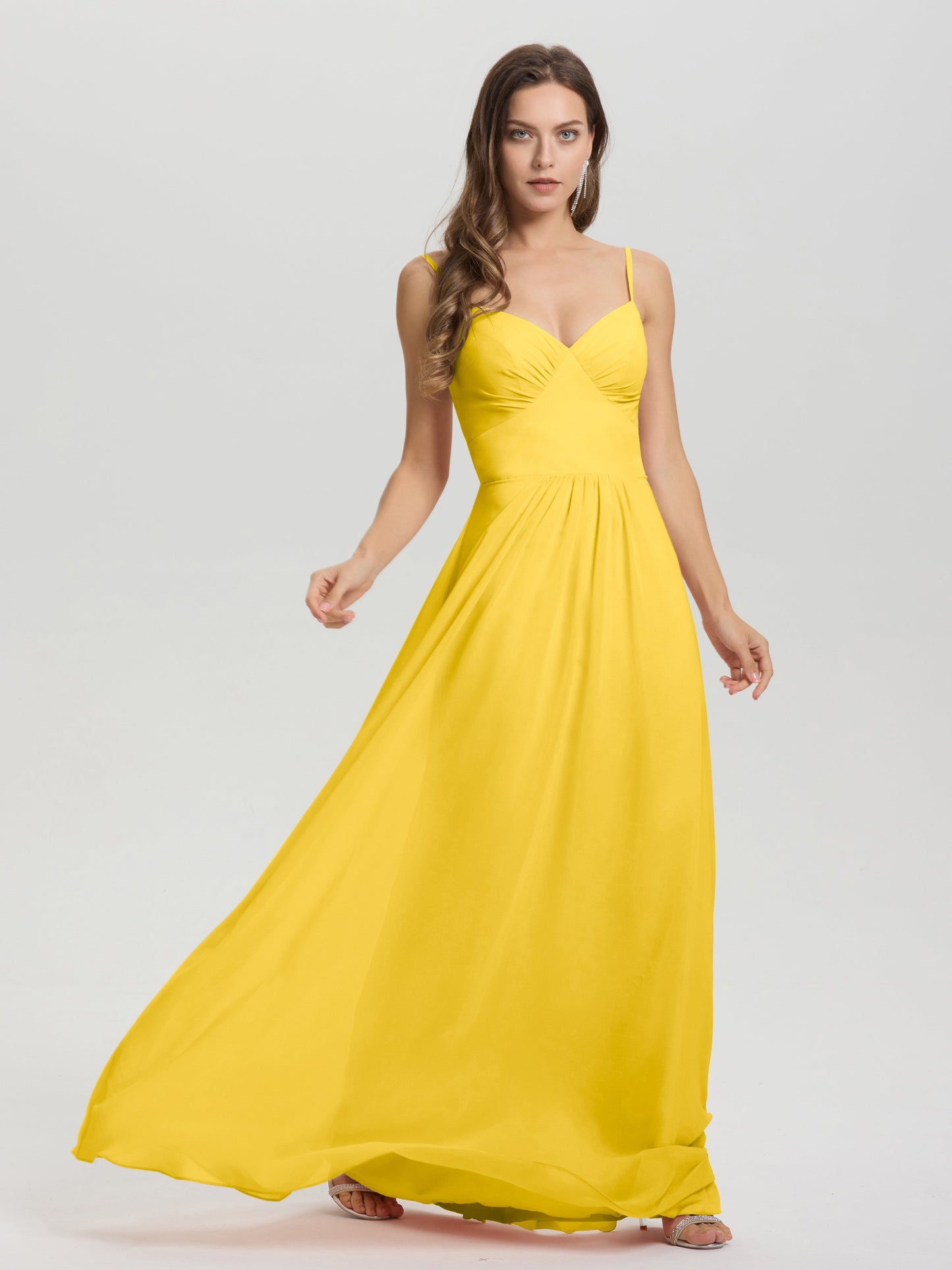 A-Line Spaghetti Straps V-Neck Floor Length Chiffon Bridesmaid Dress