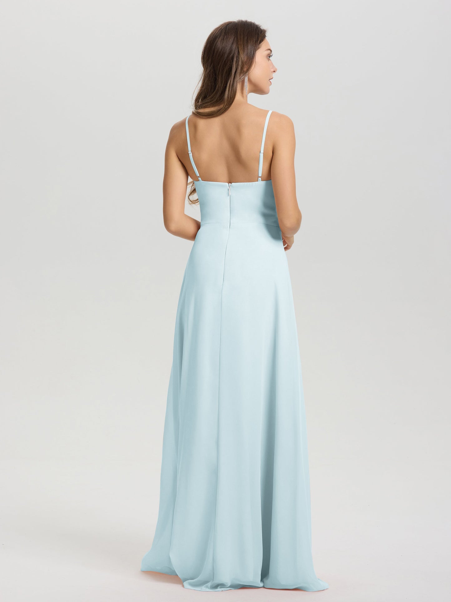 A-Line Spaghetti Straps V-Neck Floor Length Chiffon Bridesmaid Dress