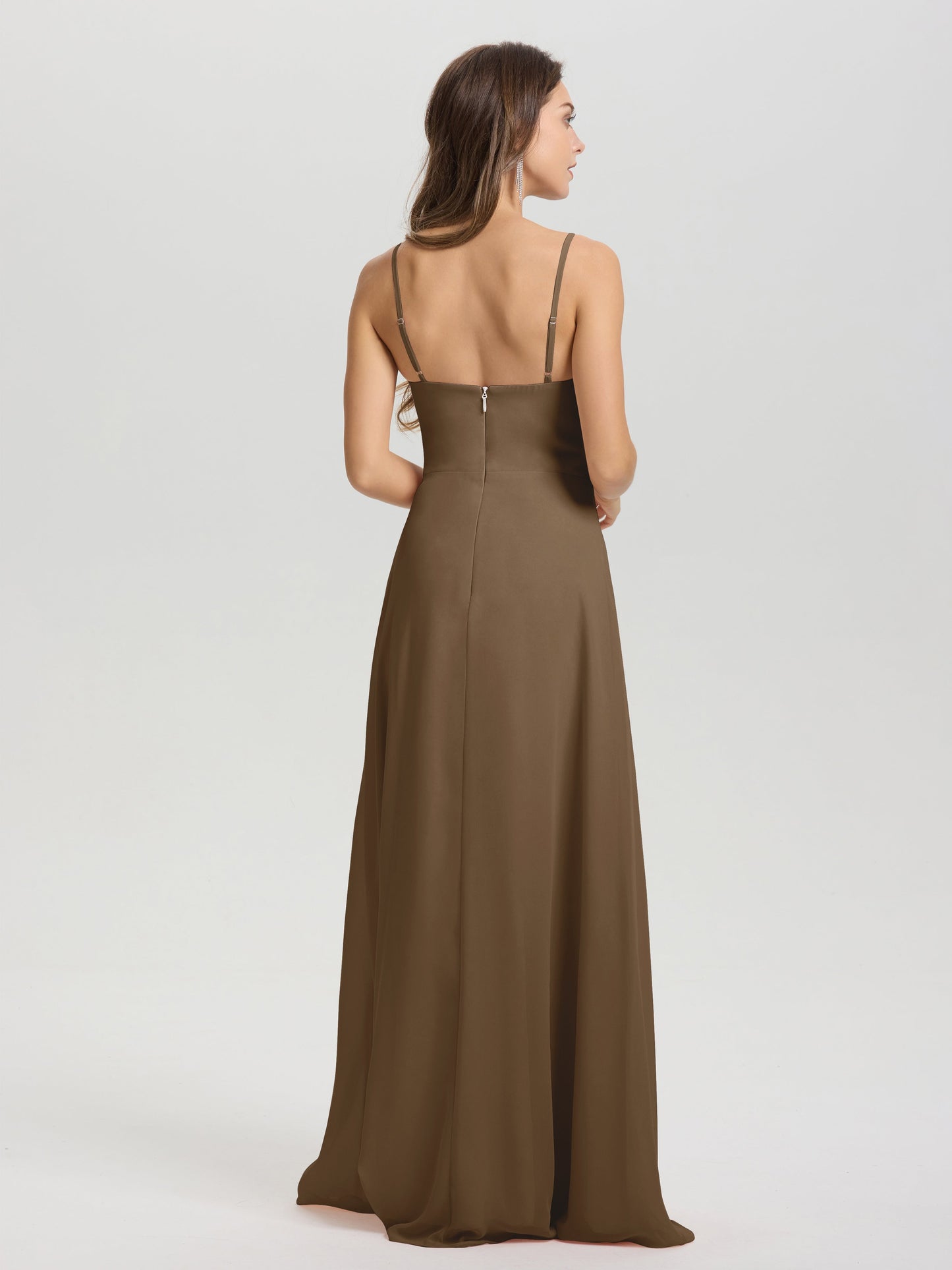 A-Line Spaghetti Straps V-Neck Floor Length Chiffon Bridesmaid Dress