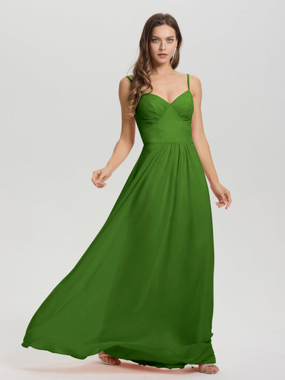 A-Line Spaghetti Straps V-Neck Floor Length Chiffon Bridesmaid Dress