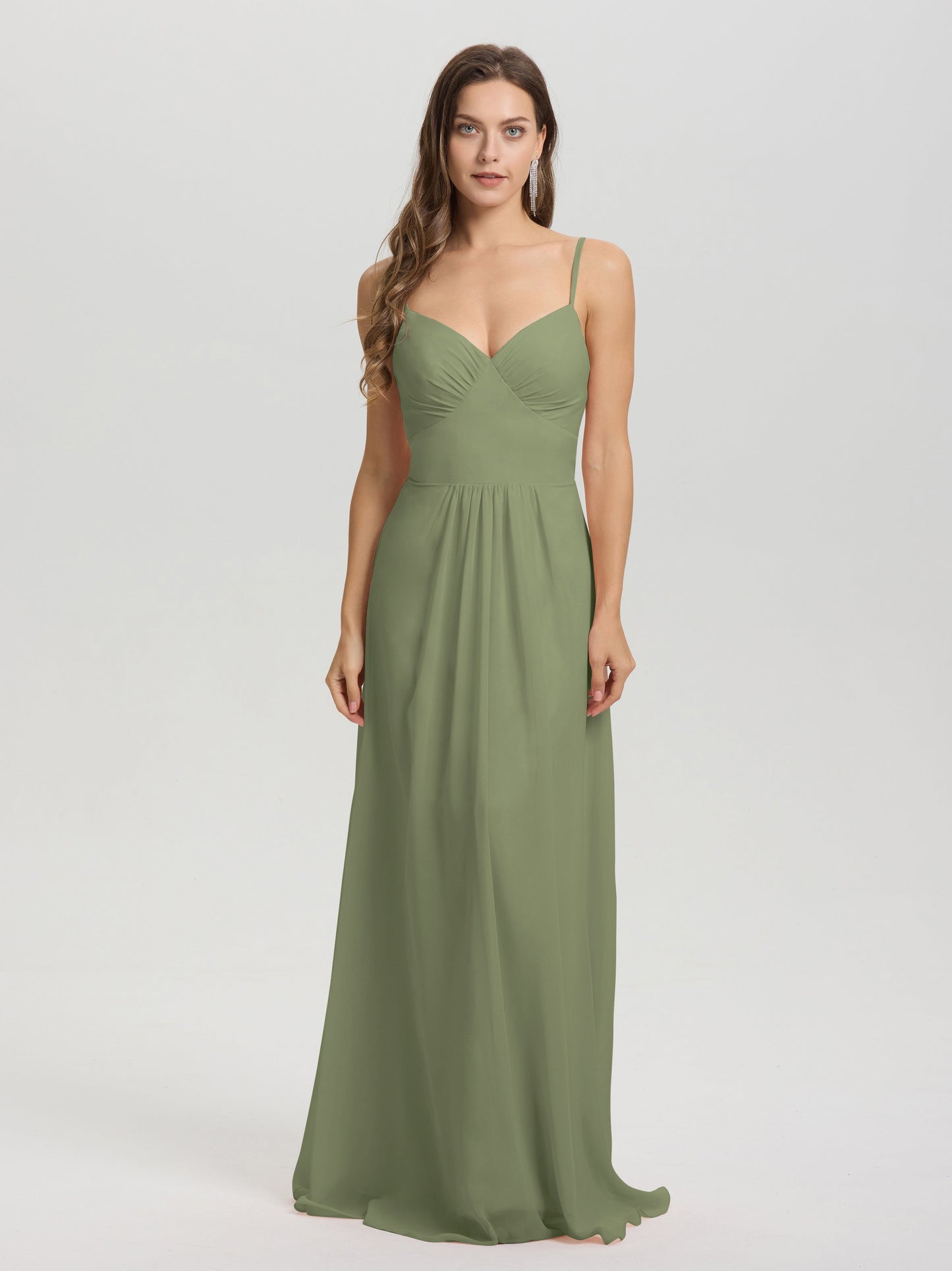A-Line Spaghetti Straps V-Neck Floor Length Chiffon Bridesmaid Dress