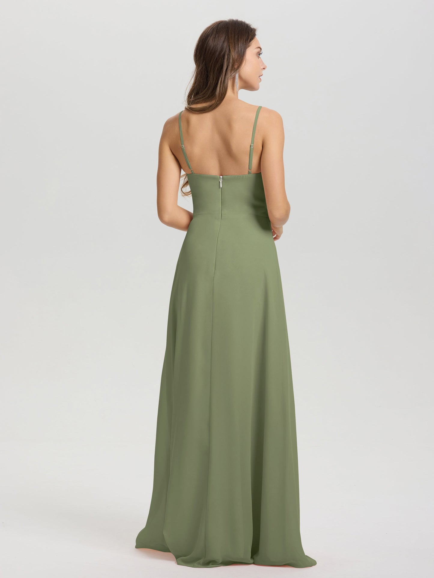 A-Line Spaghetti Straps V-Neck Floor Length Chiffon Bridesmaid Dress