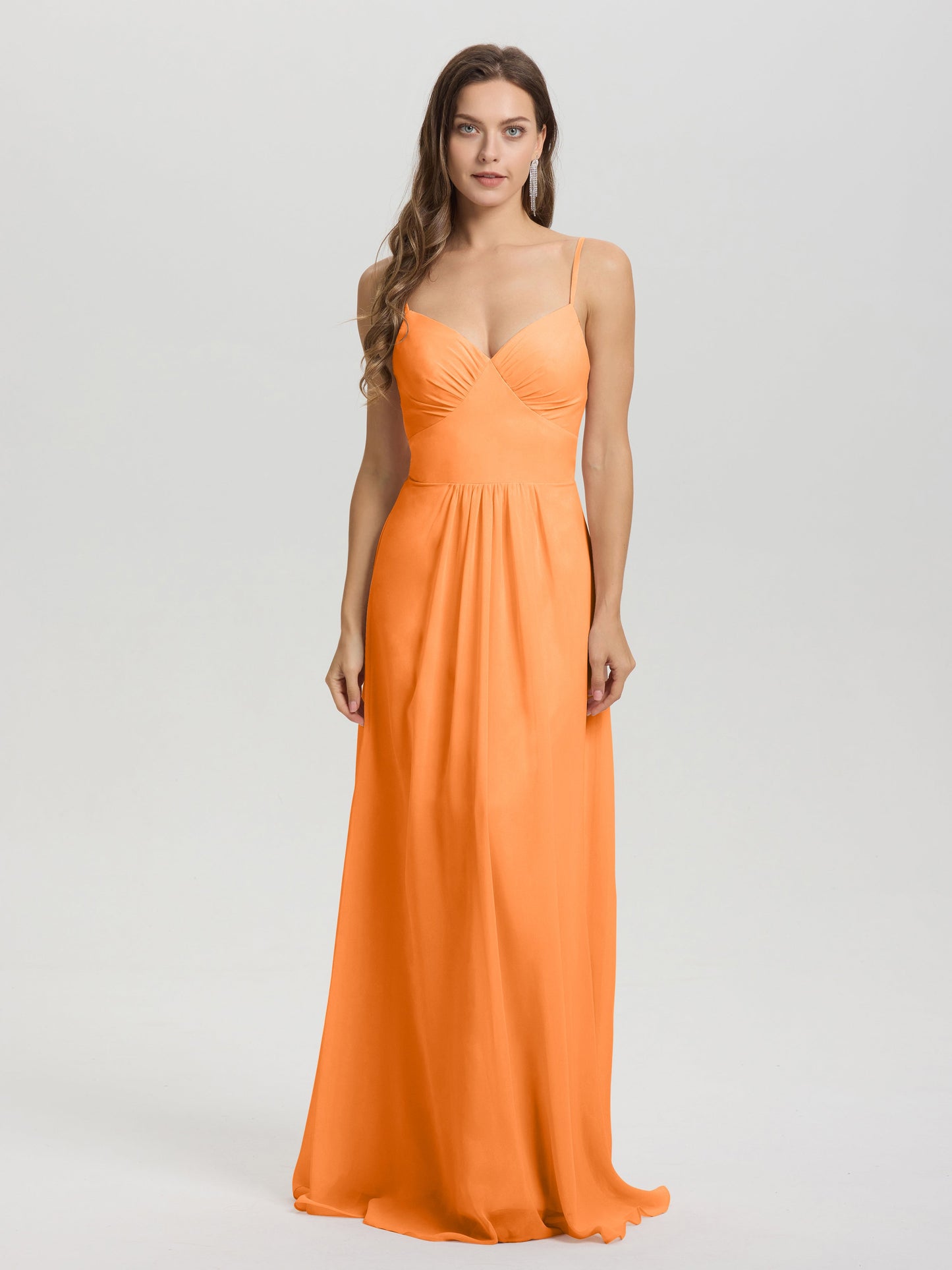 A-Line Spaghetti Straps V-Neck Floor Length Chiffon Bridesmaid Dress