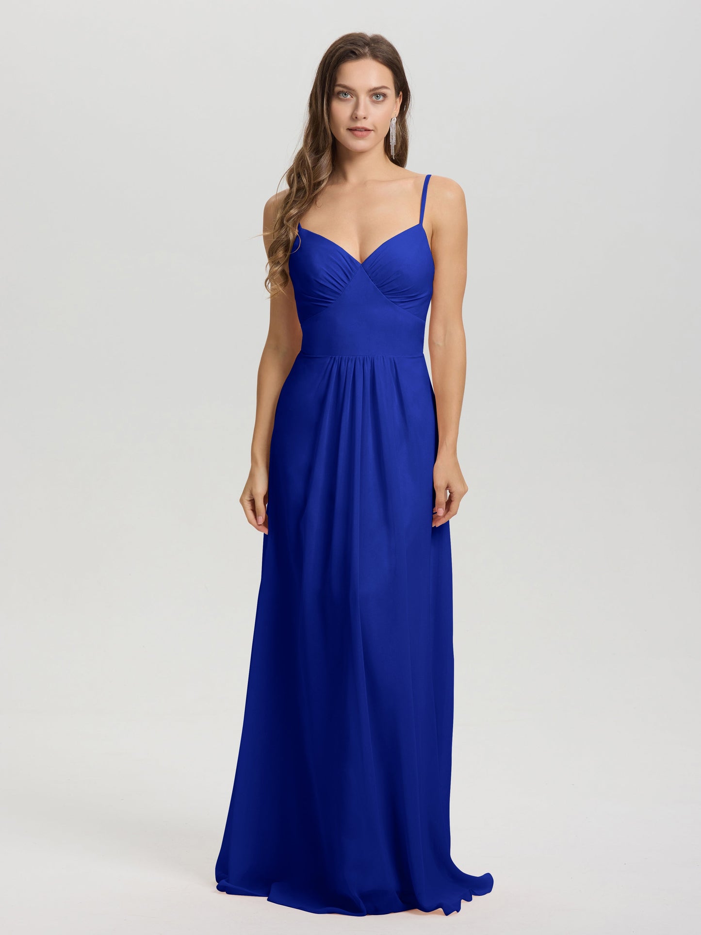 A-Line Spaghetti Straps V-Neck Floor Length Chiffon Bridesmaid Dress