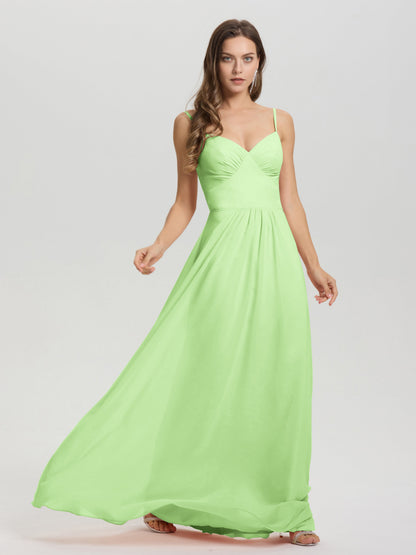A-Line Spaghetti Straps V-Neck Floor Length Chiffon Bridesmaid Dress