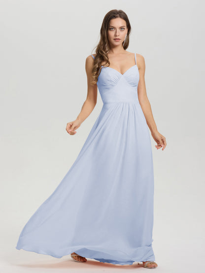 A-Line Spaghetti Straps V-Neck Floor Length Chiffon Bridesmaid Dress