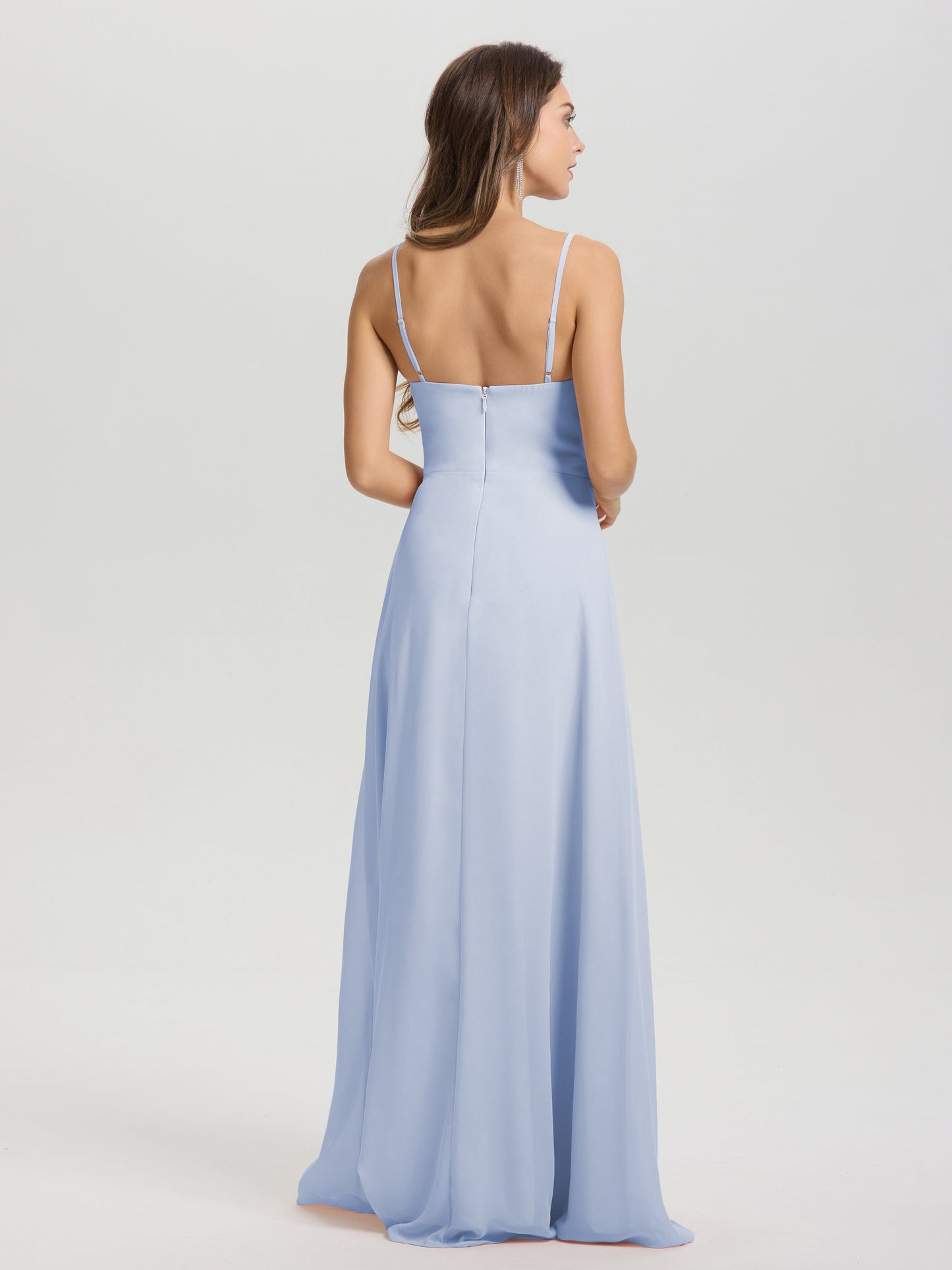 A-Line Spaghetti Straps V-Neck Floor Length Chiffon Bridesmaid Dress