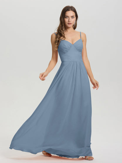 A-Line Spaghetti Straps V-Neck Floor Length Chiffon Bridesmaid Dress