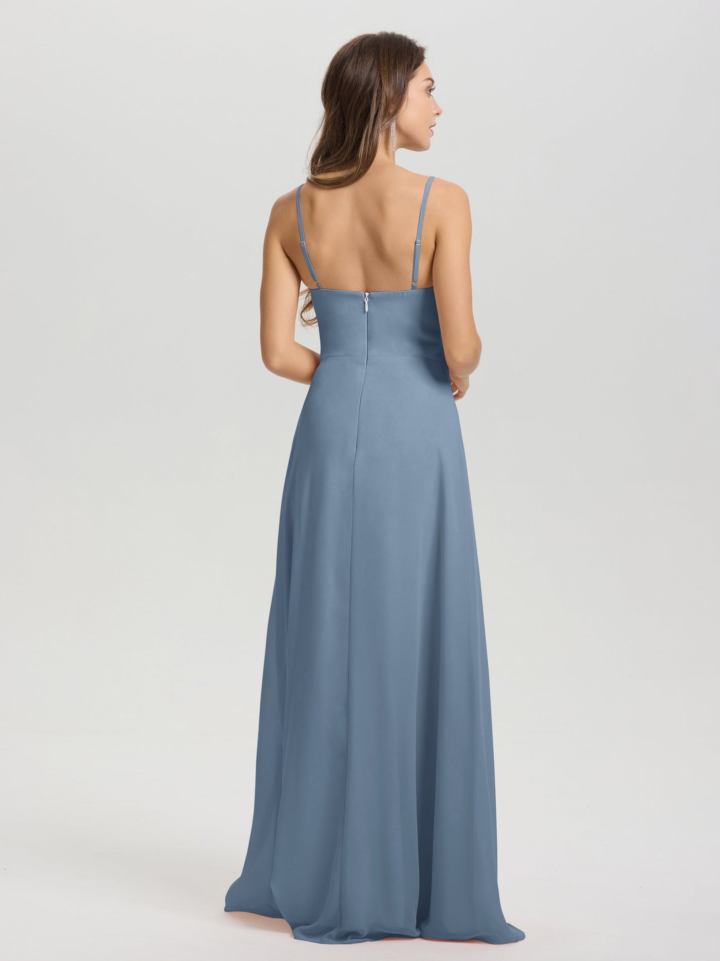 A-Line Spaghetti Straps V-Neck Floor Length Chiffon Bridesmaid Dress