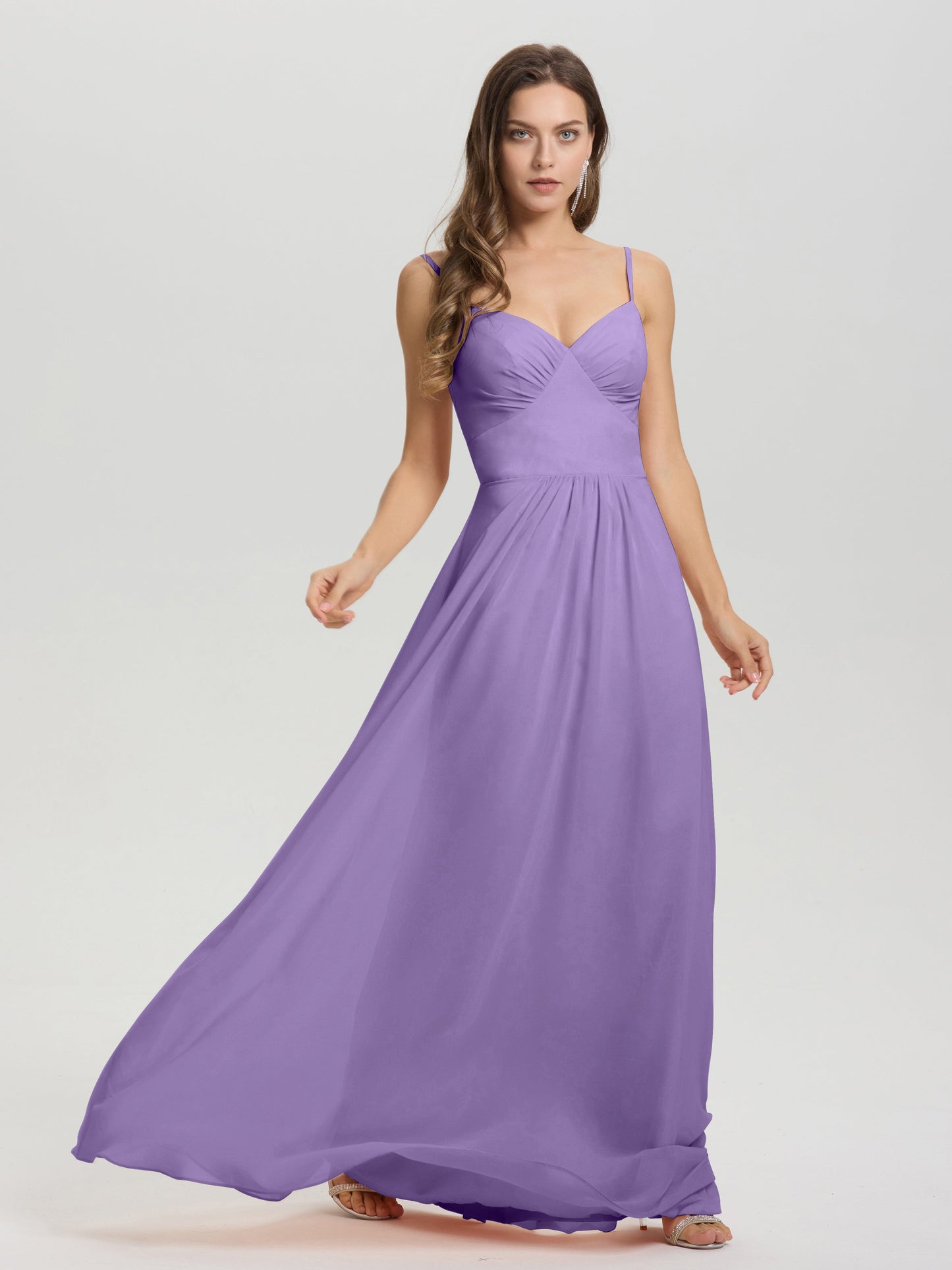 A-Line Spaghetti Straps V-Neck Floor Length Chiffon Bridesmaid Dress