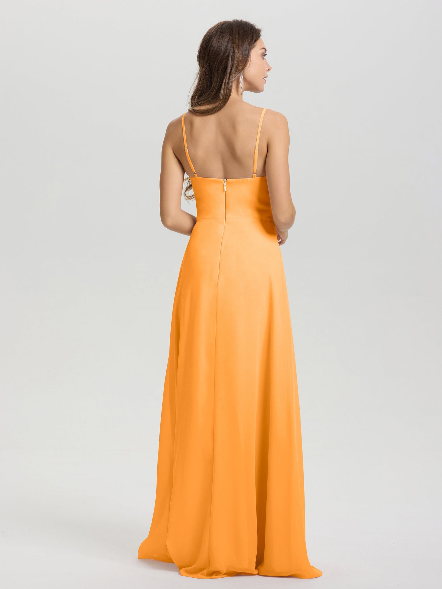 A-Line Spaghetti Straps V-Neck Floor Length Chiffon Bridesmaid Dress