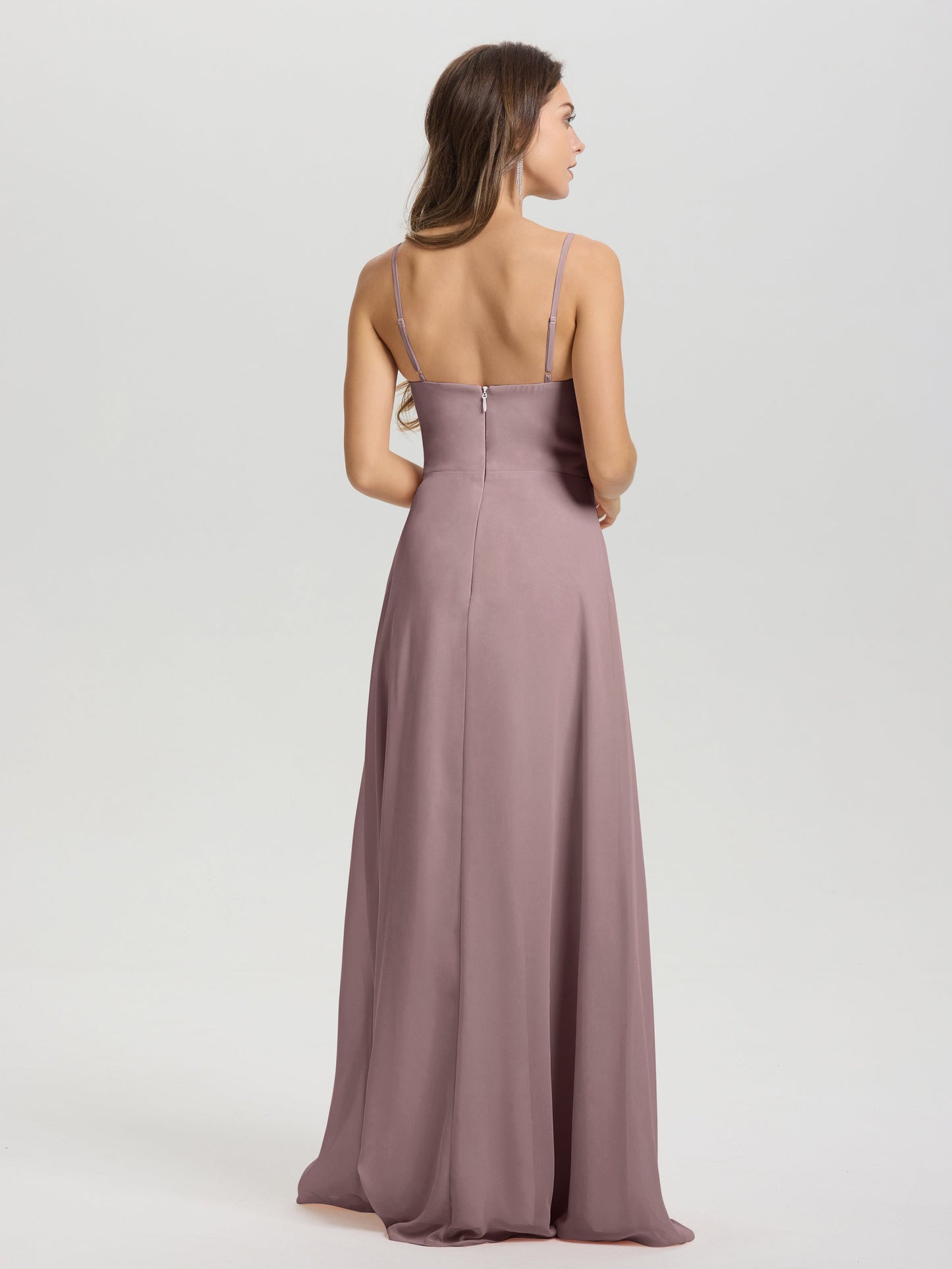 A-Line Spaghetti Straps V-Neck Floor Length Chiffon Bridesmaid Dress
