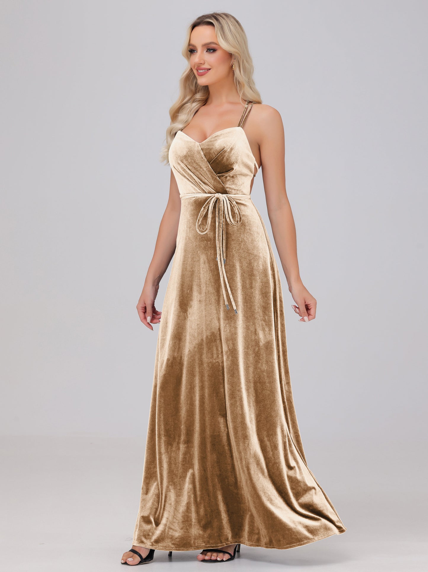 A-Line Spaghetti Straps Velvet Bridesmaid Dresses
