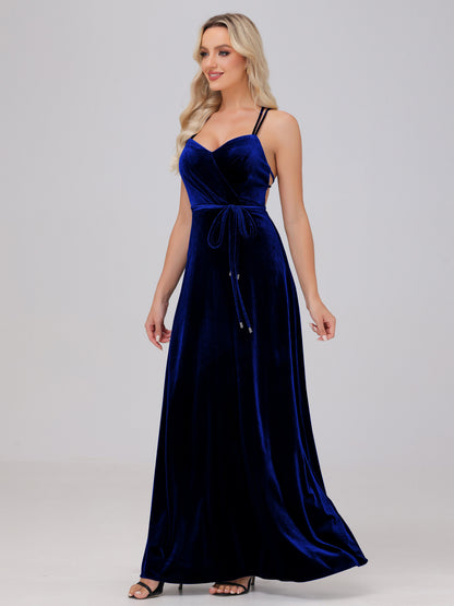 A-Line Spaghetti Straps Velvet Bridesmaid Dresses