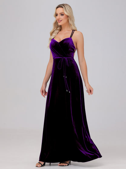 A-Line Spaghetti Straps Velvet Bridesmaid Dresses
