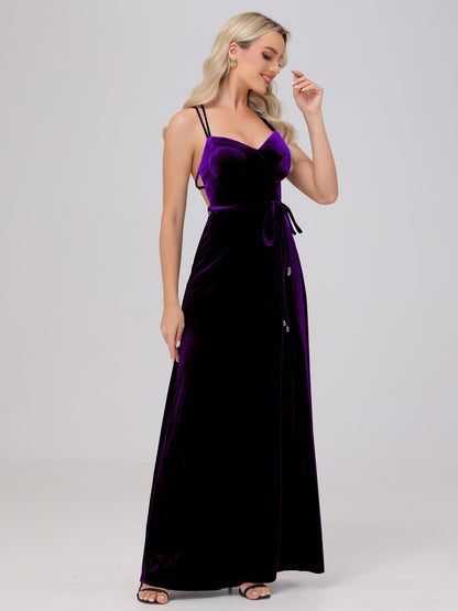 A-Line Spaghetti Straps Velvet Bridesmaid Dresses