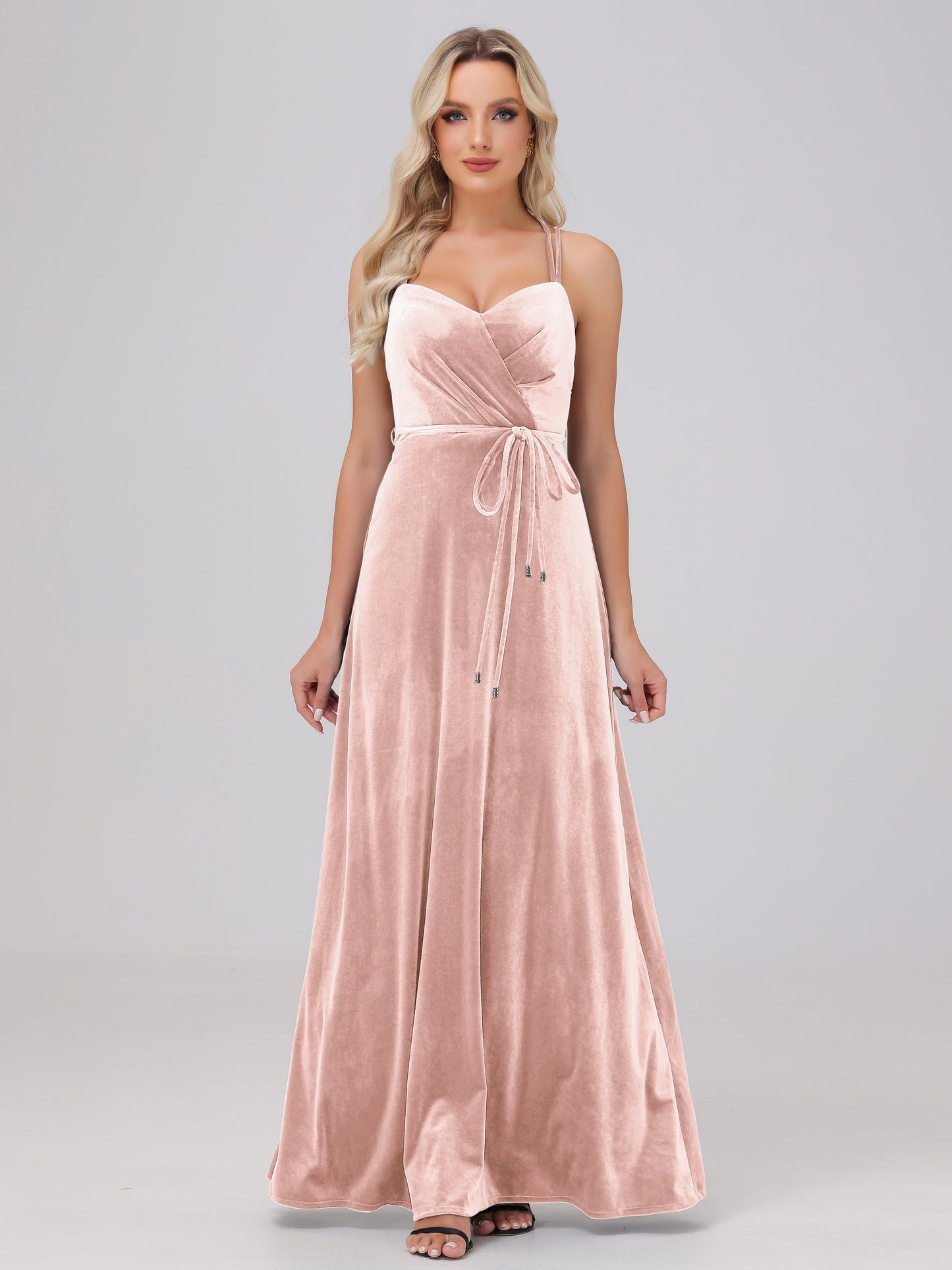 A-Line Spaghetti Straps Velvet Bridesmaid Dresses