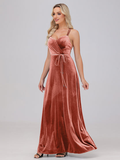 A-Line Spaghetti Straps Velvet Bridesmaid Dresses