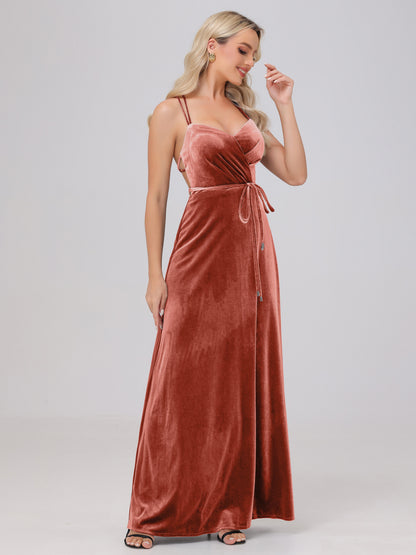 A-Line Spaghetti Straps Velvet Bridesmaid Dresses