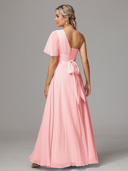 One Shoulder Chiffon Bridesmaid Dresses With Slit