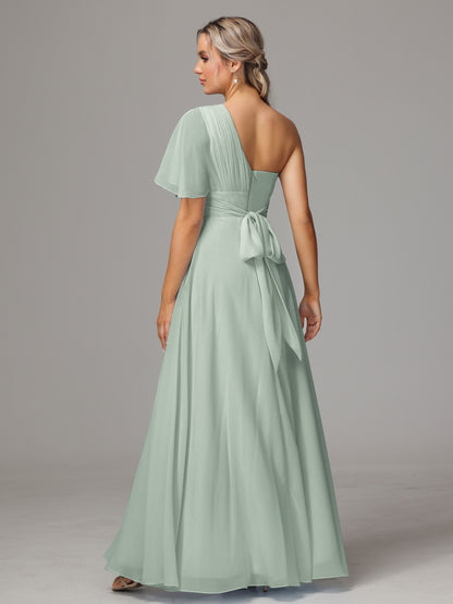 One Shoulder Chiffon Bridesmaid Dresses With Slit