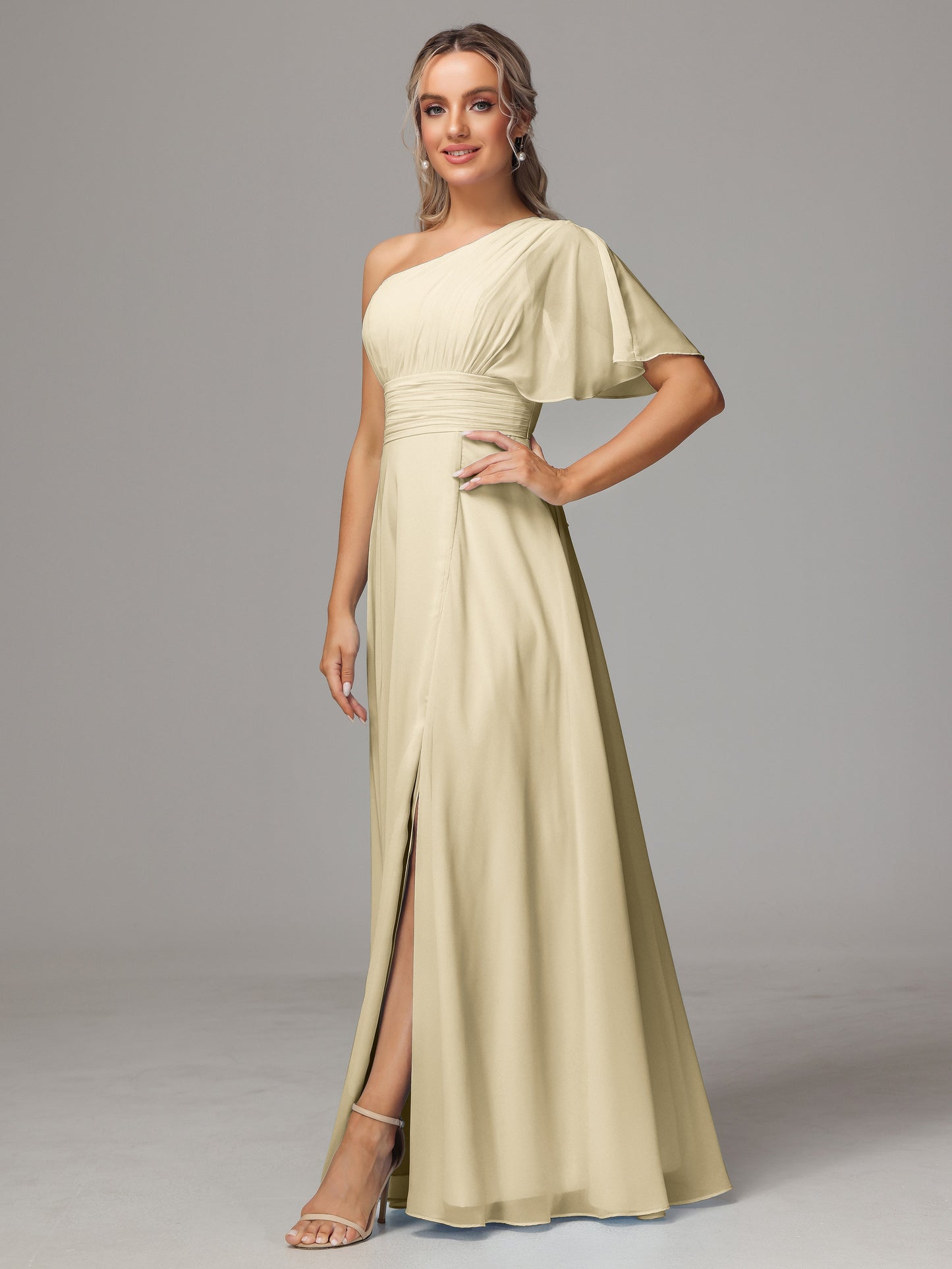 One Shoulder Chiffon Bridesmaid Dresses With Slit