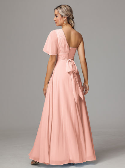 One Shoulder Chiffon Bridesmaid Dresses With Slit