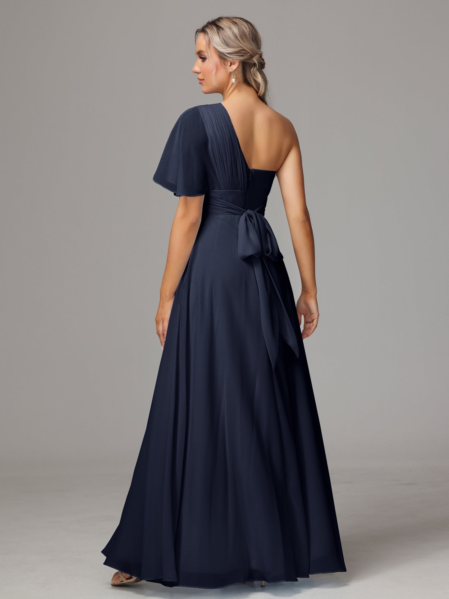 One Shoulder Chiffon Bridesmaid Dresses With Slit