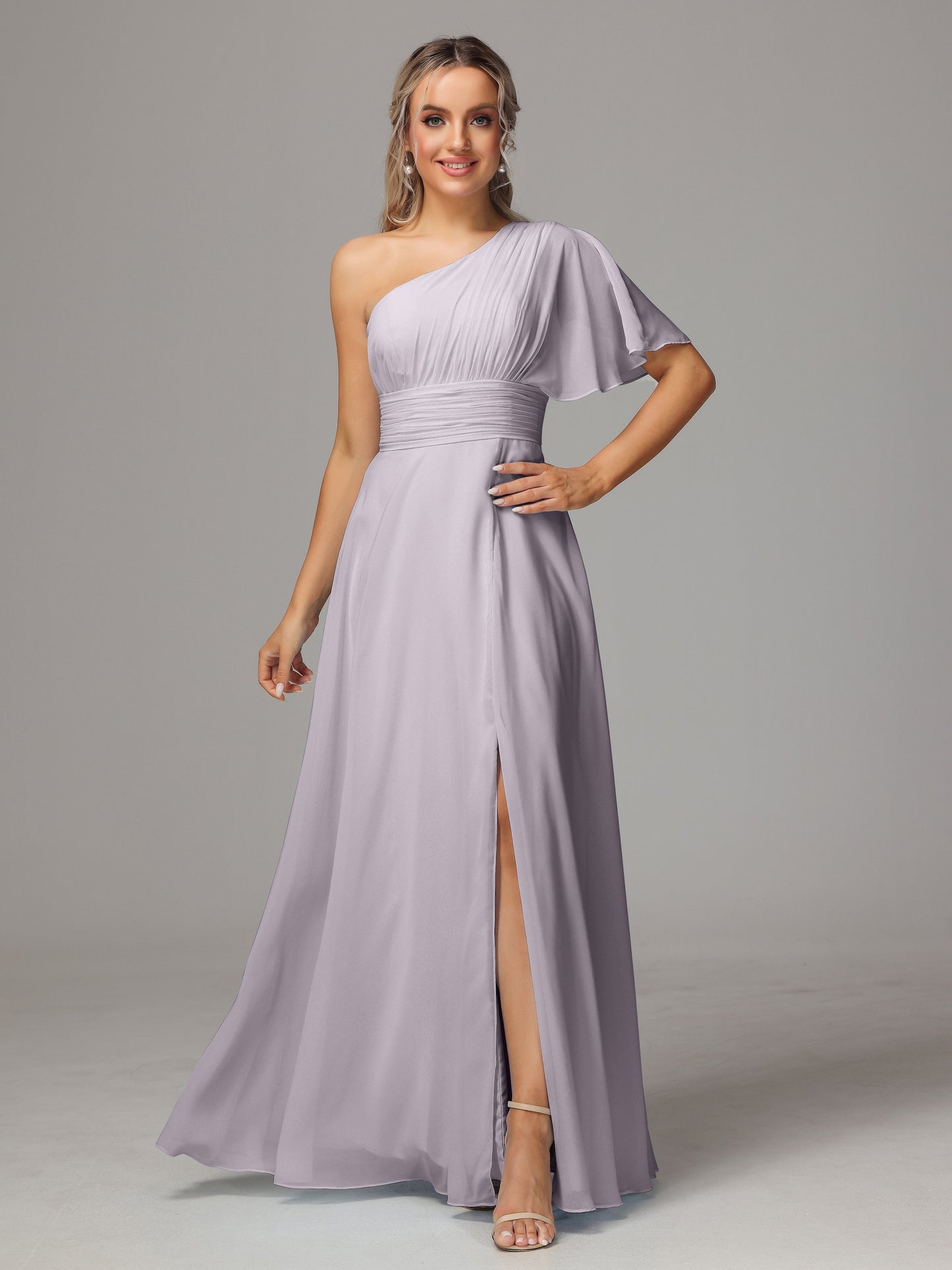 One Shoulder Chiffon Bridesmaid Dresses With Slit