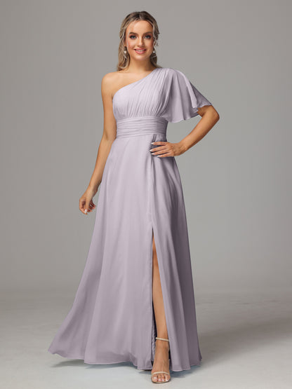 One Shoulder Chiffon Bridesmaid Dresses With Slit