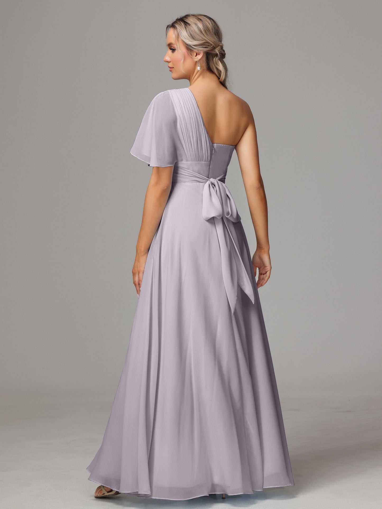 One Shoulder Chiffon Bridesmaid Dresses With Slit