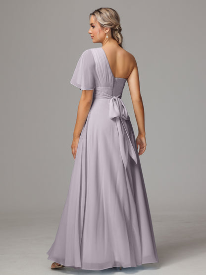 One Shoulder Chiffon Bridesmaid Dresses With Slit