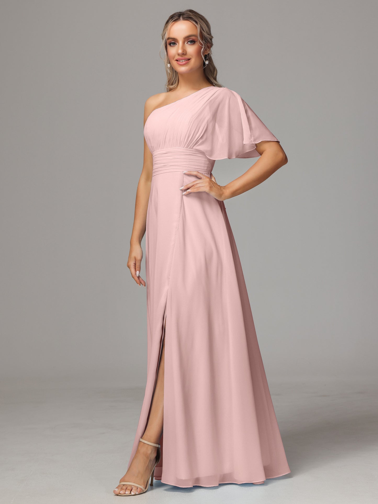 One Shoulder Chiffon Bridesmaid Dresses With Slit