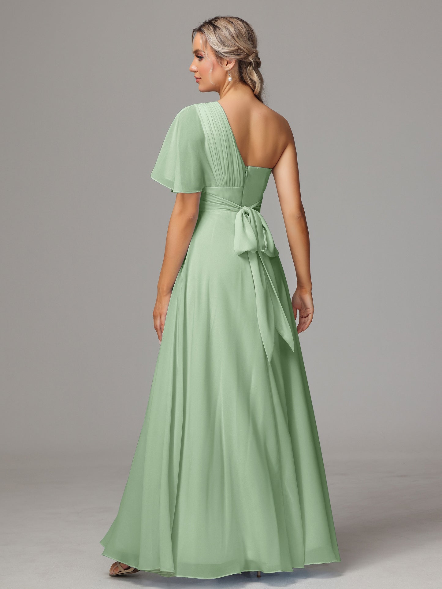 One Shoulder Chiffon Bridesmaid Dresses With Slit