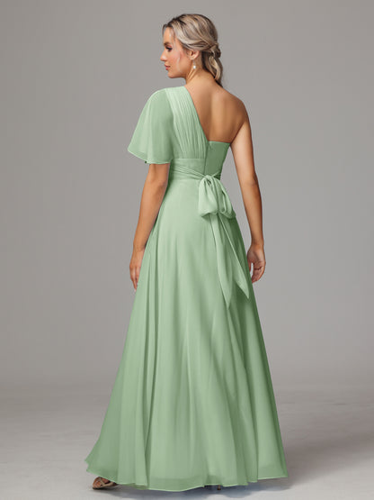 One Shoulder Chiffon Bridesmaid Dresses With Slit