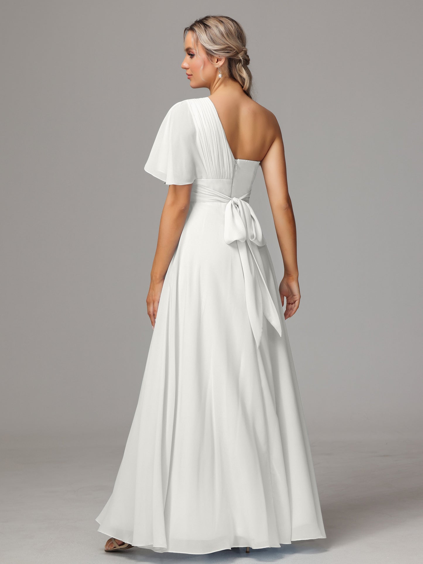 One Shoulder Chiffon Bridesmaid Dresses With Slit