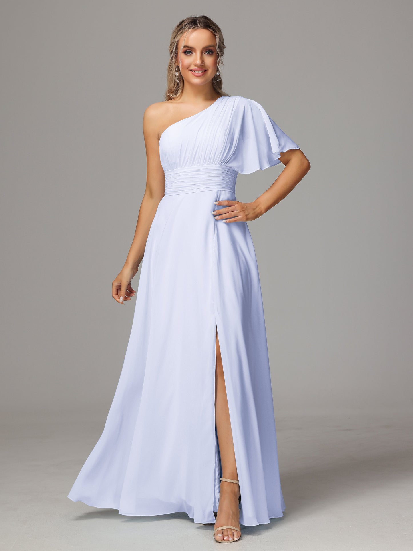 One Shoulder Chiffon Bridesmaid Dresses With Slit